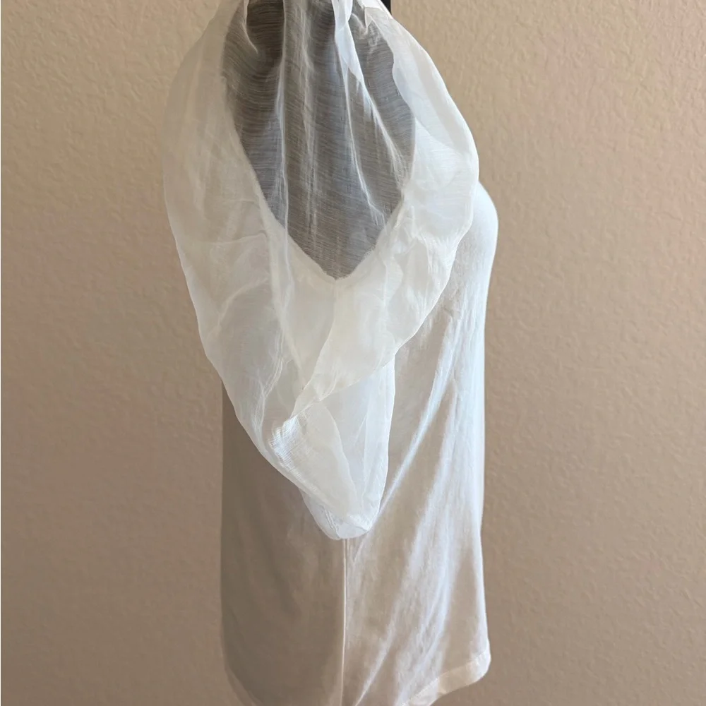 ZARA White Blouse with Tulle Puff Sleeves | Romantic Feminine Top